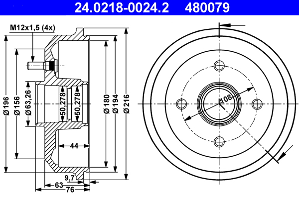 ATE 24.0218-0024.2 Bremstrommel