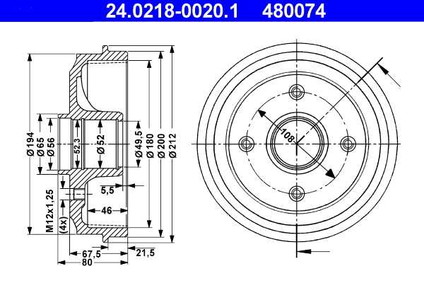 ATE 24.0218-0020.1 Bremstrommel