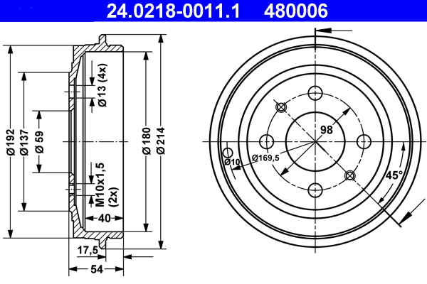 ATE 24.0218-0011.1 Bremstrommel
