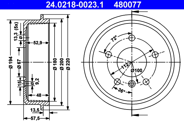 ATE 24.0218-0023.1 Bremstrommel