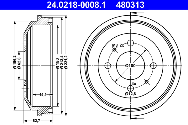ATE 24.0218-0008.1 Bremstrommel