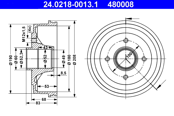 ATE 24.0218-0013.1 Bremstrommel