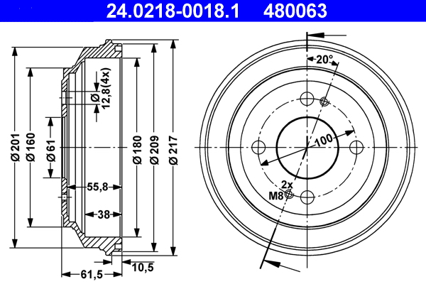ATE 24.0218-0018.1 Bremstrommel